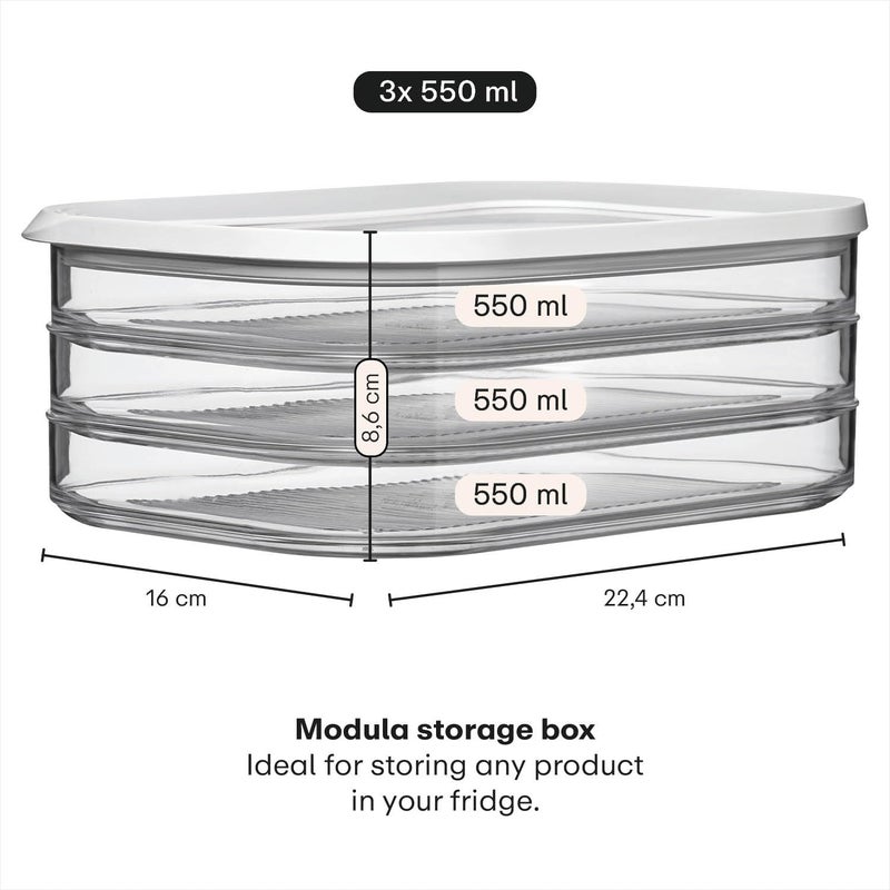 Mepal Modula Rounded Stackable Food Storage Box | 3 Compartments with 1 Universal Transparent Framed Lid | Ideal for Cold Cuts, Cheese, and More | BPA-Free, Nordic White (17oz/500ml) - Image 3